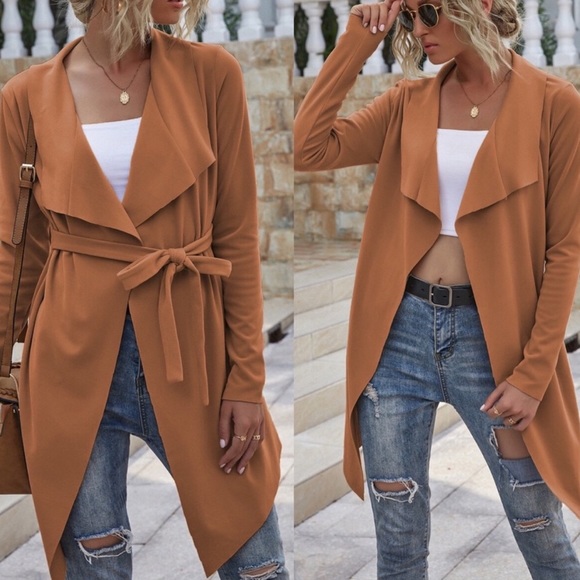 Jackets & Blazers - Boho waterfall collar trench jacket rust